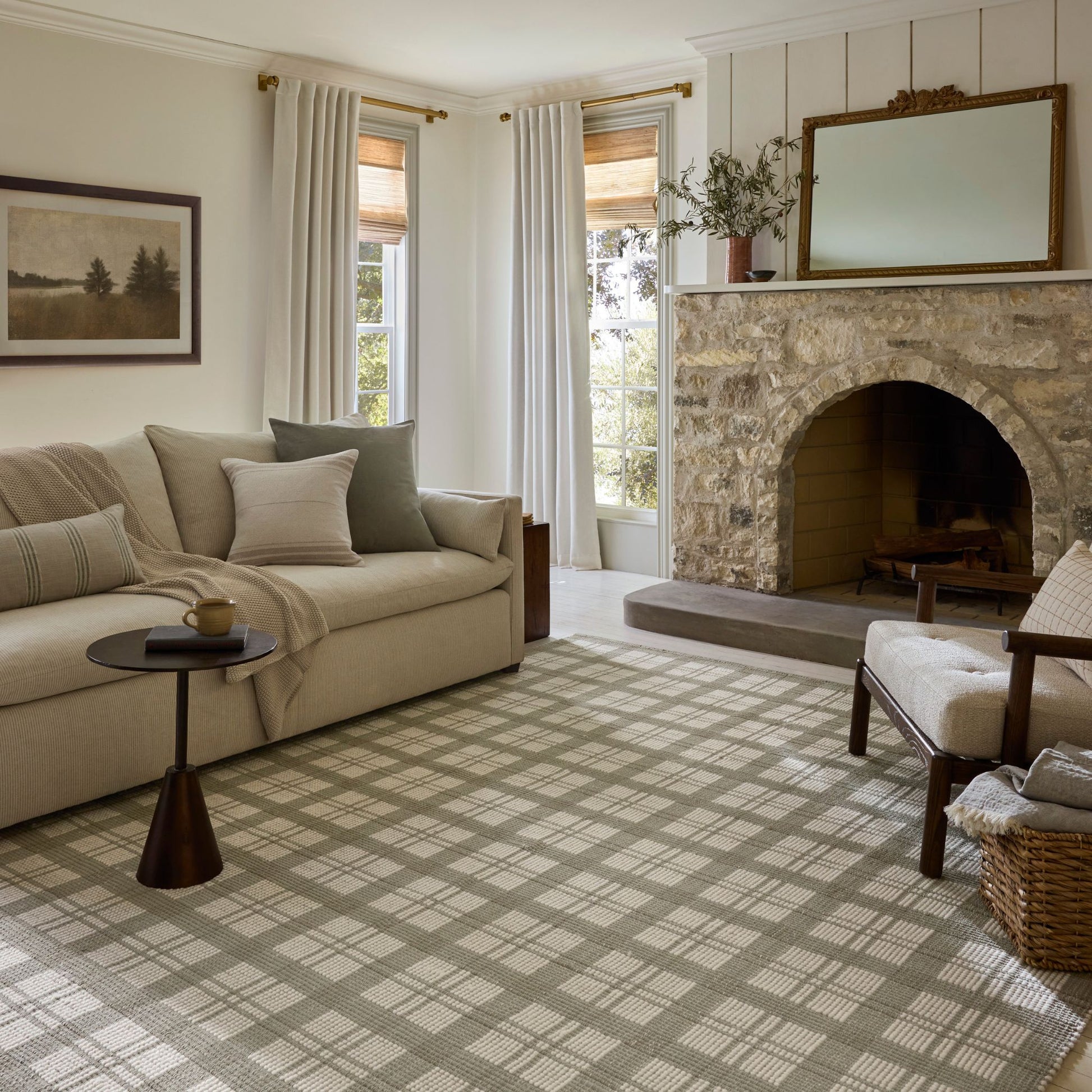 Ryder Sage Ivory  Rug shown in living room