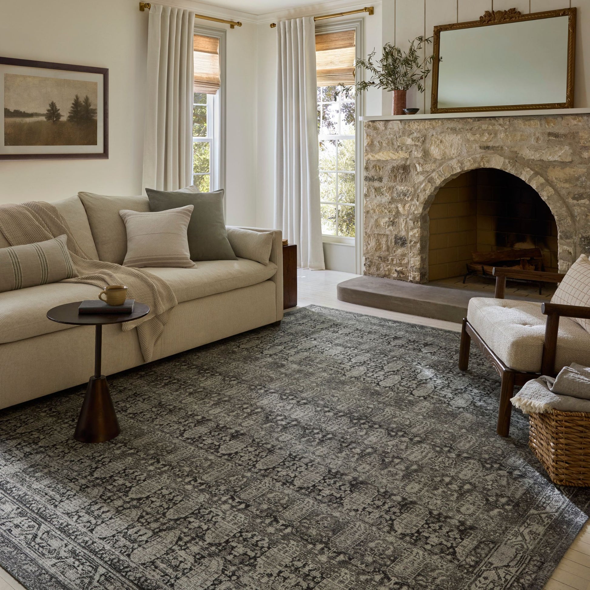 Wimberly Granite Cream Rug shown in living room