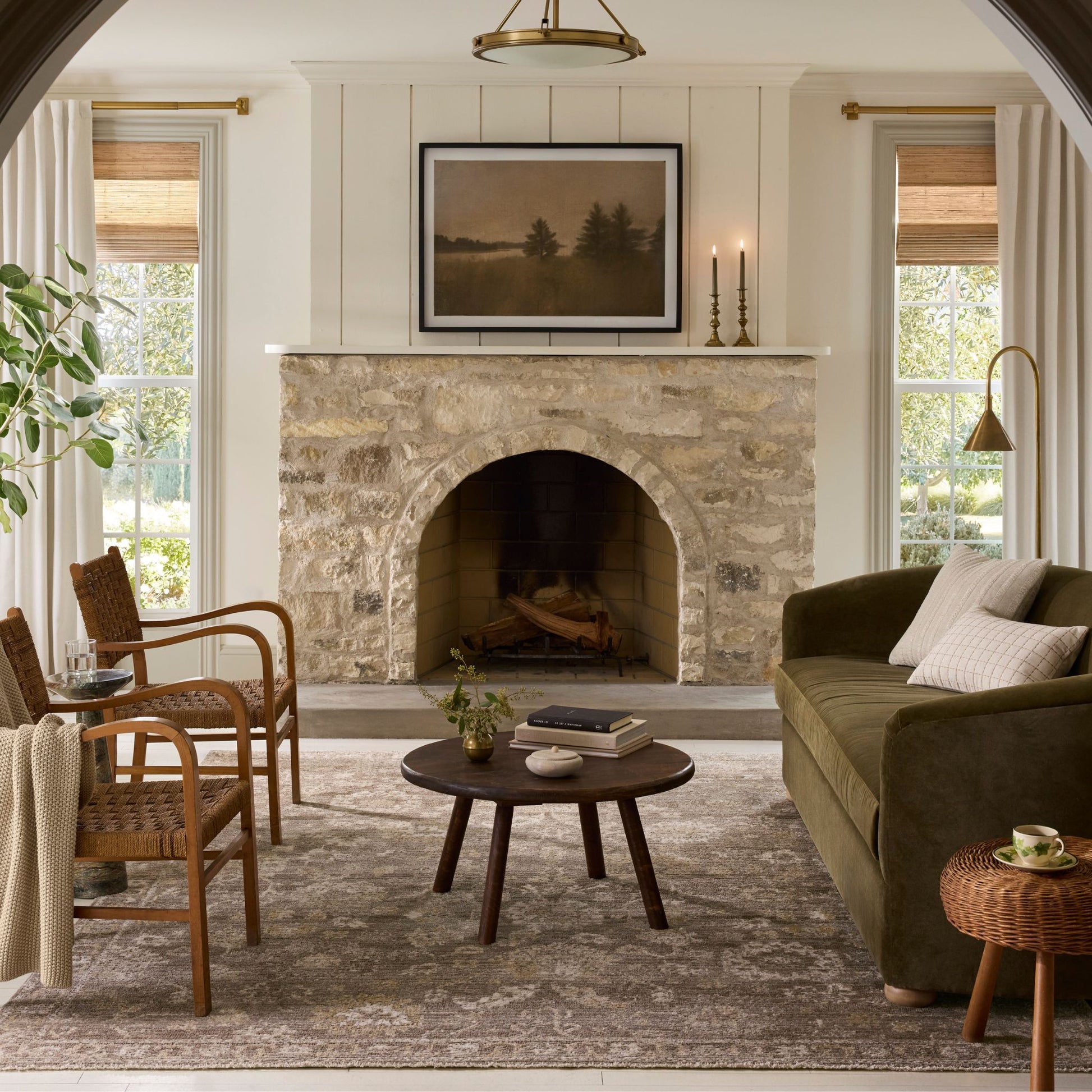 Pace Taupe Wheat Rug shown in living room