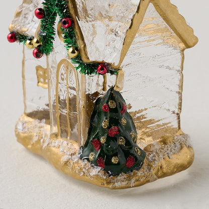 Gold Glass Church Ornament up close