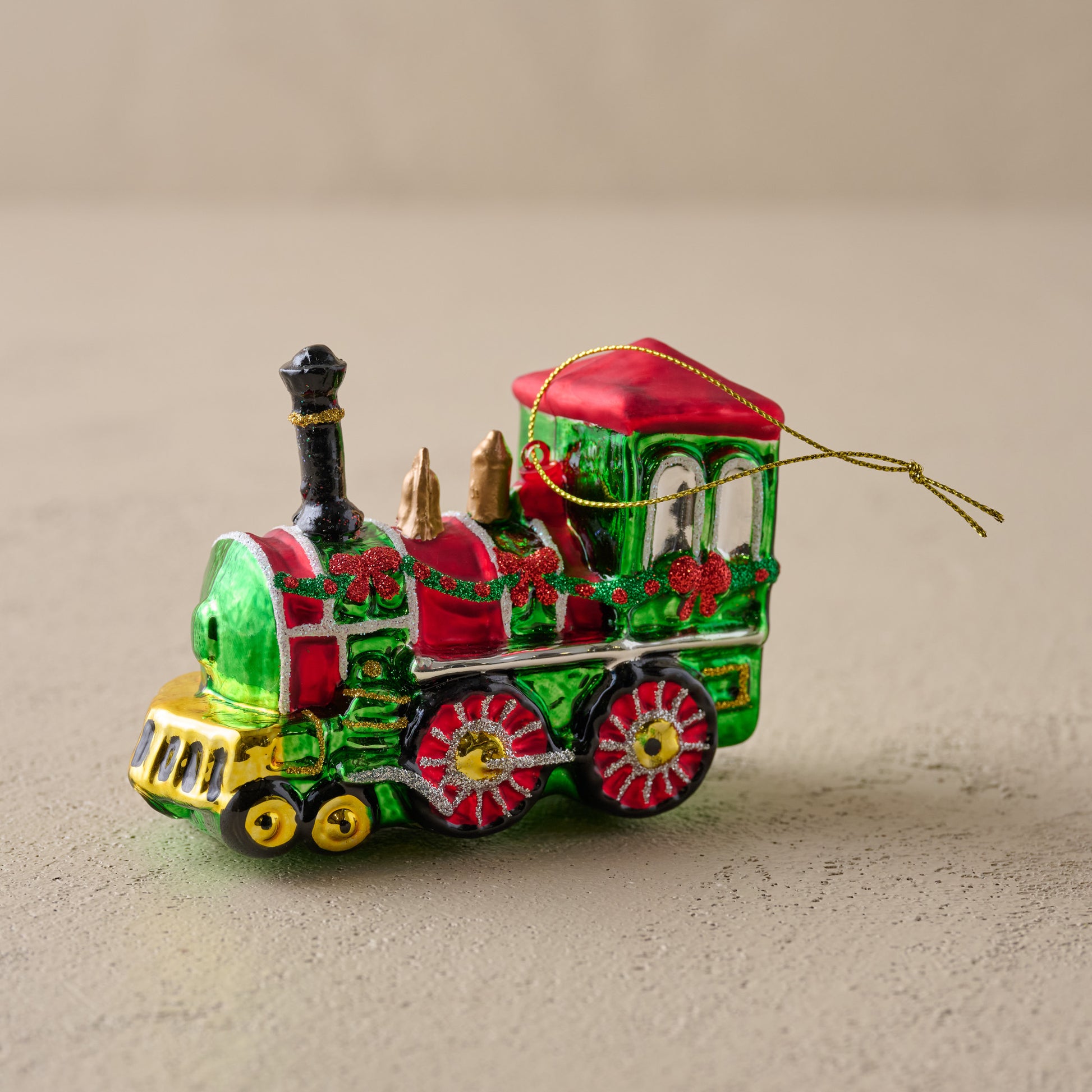 Vintage-Inspired Blown Glass Train Ornament