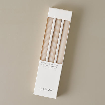 Assorted Cream Taper Candle Set shown in box