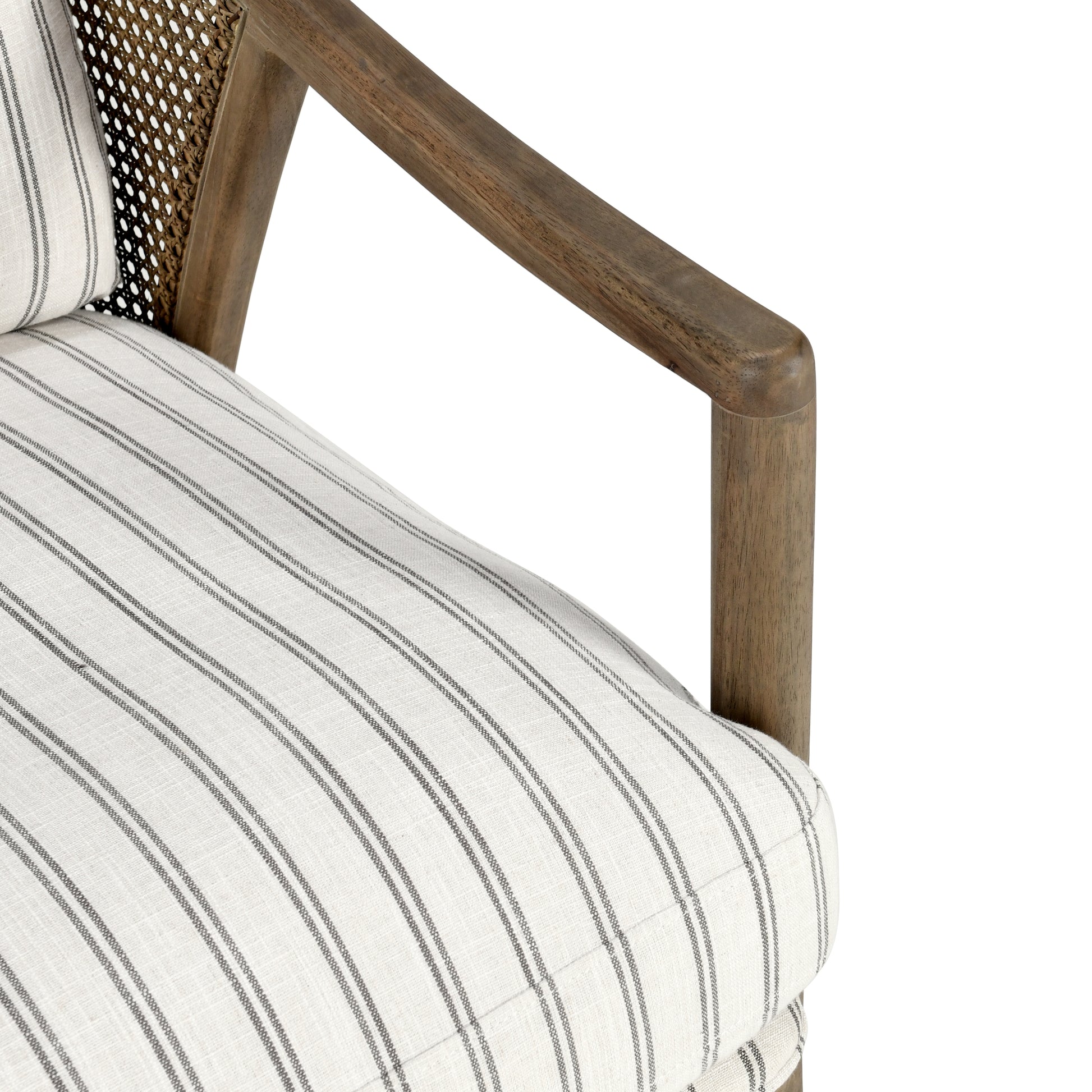 Hollis Striped Accent Chair close up of arm of chair