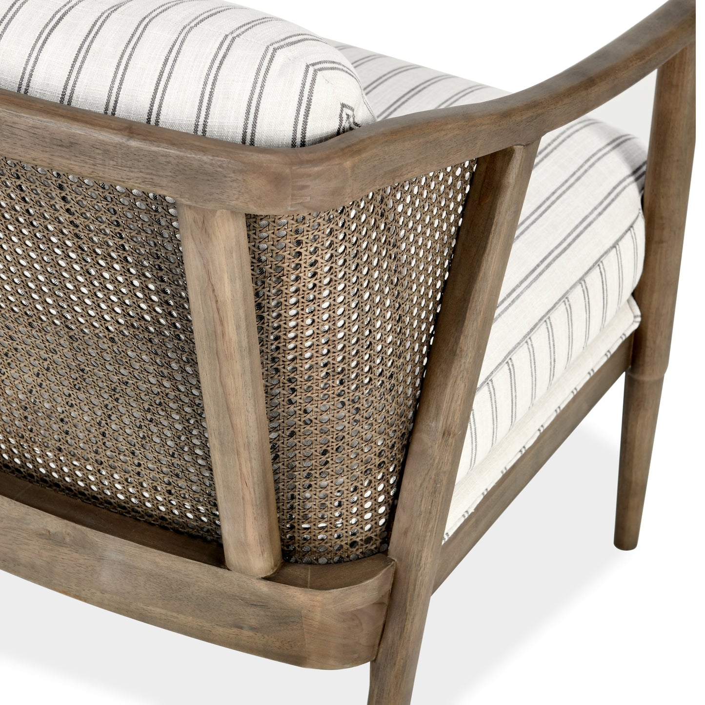Hollis Striped Accent Chair close up of wicker back of chair