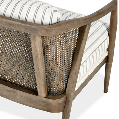 Hollis Striped Accent Chair close up of wicker back of chair