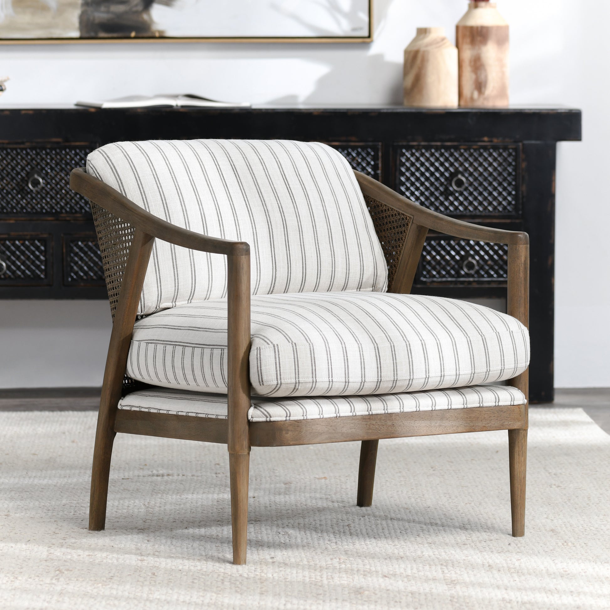 Hollis Striped Accent Chair in a room