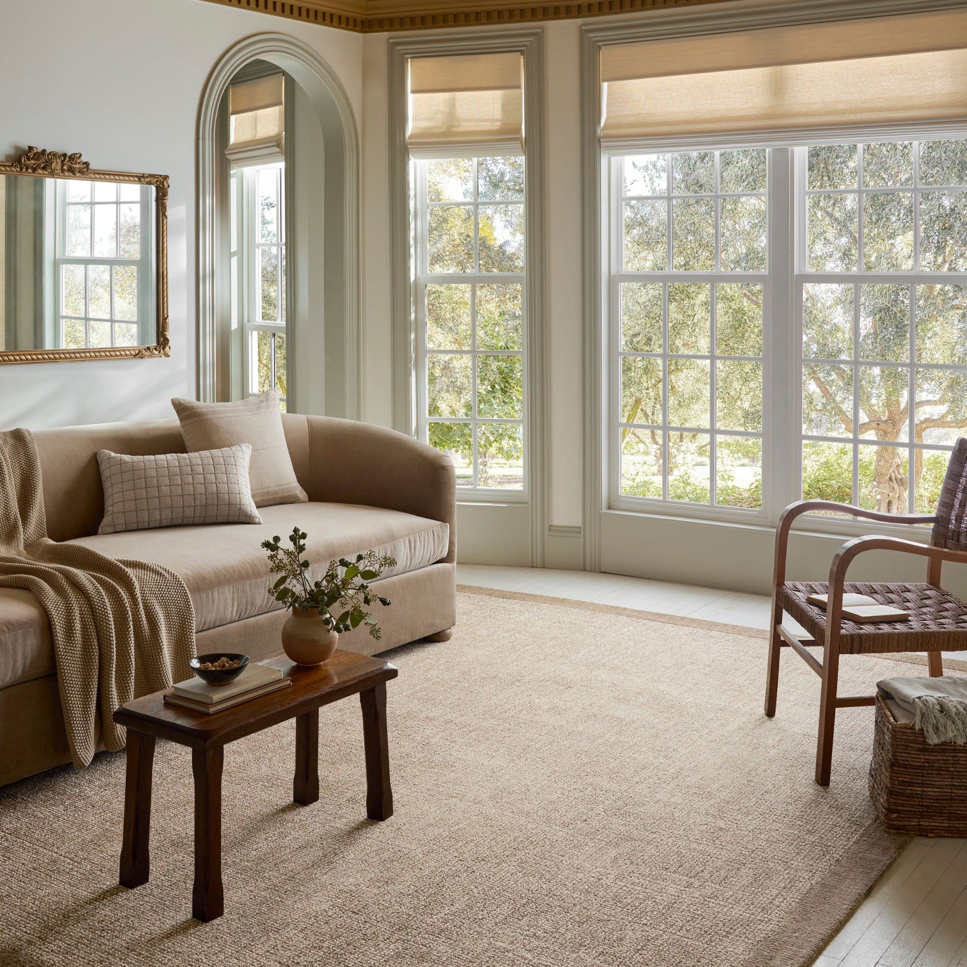 Henley Ivory Brown Rug shown in living room