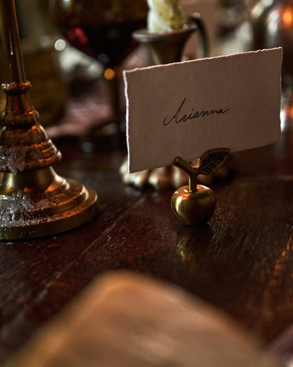 Antique Brass Apple Placecard Holder