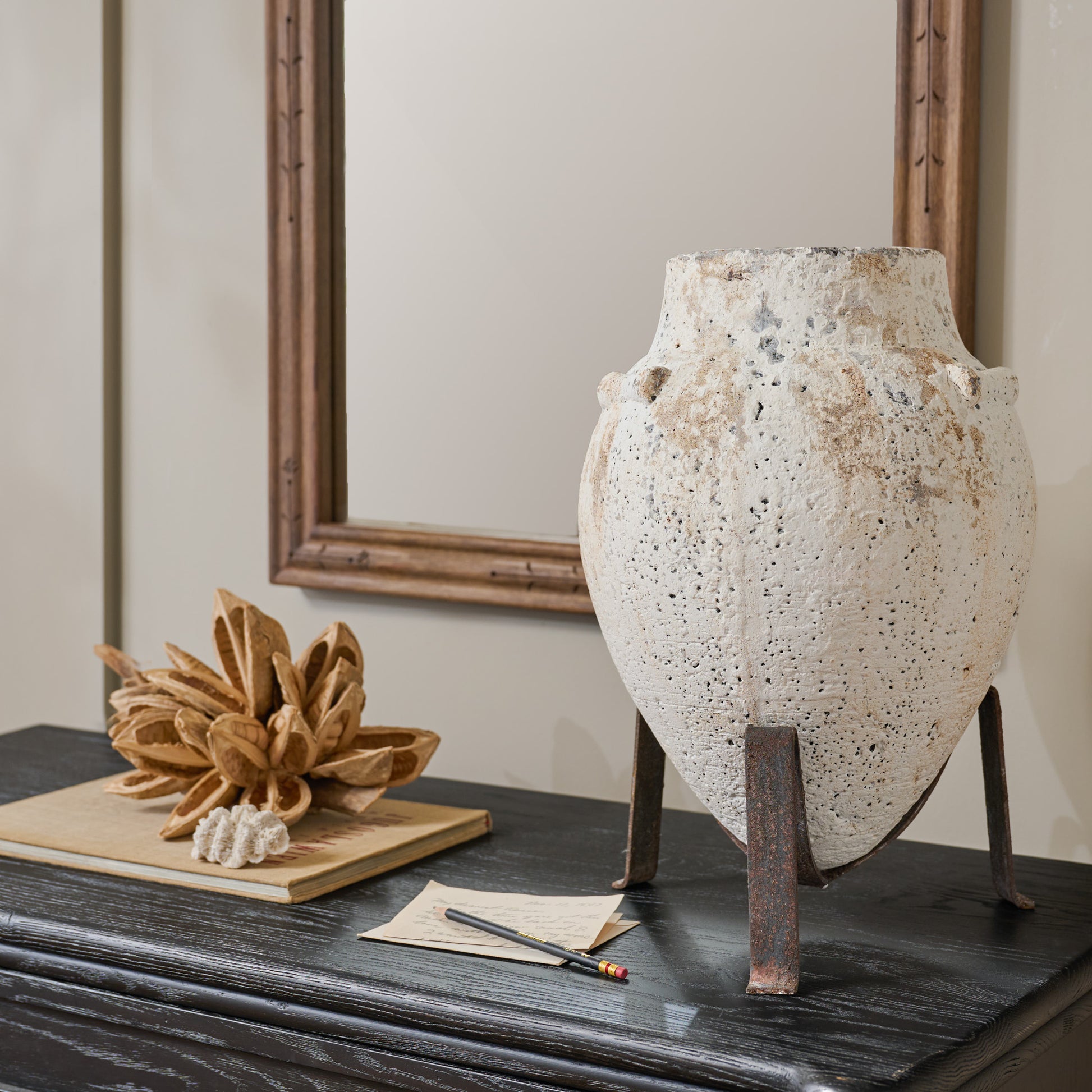 Rustic Cortona Vase on Stand shown styled