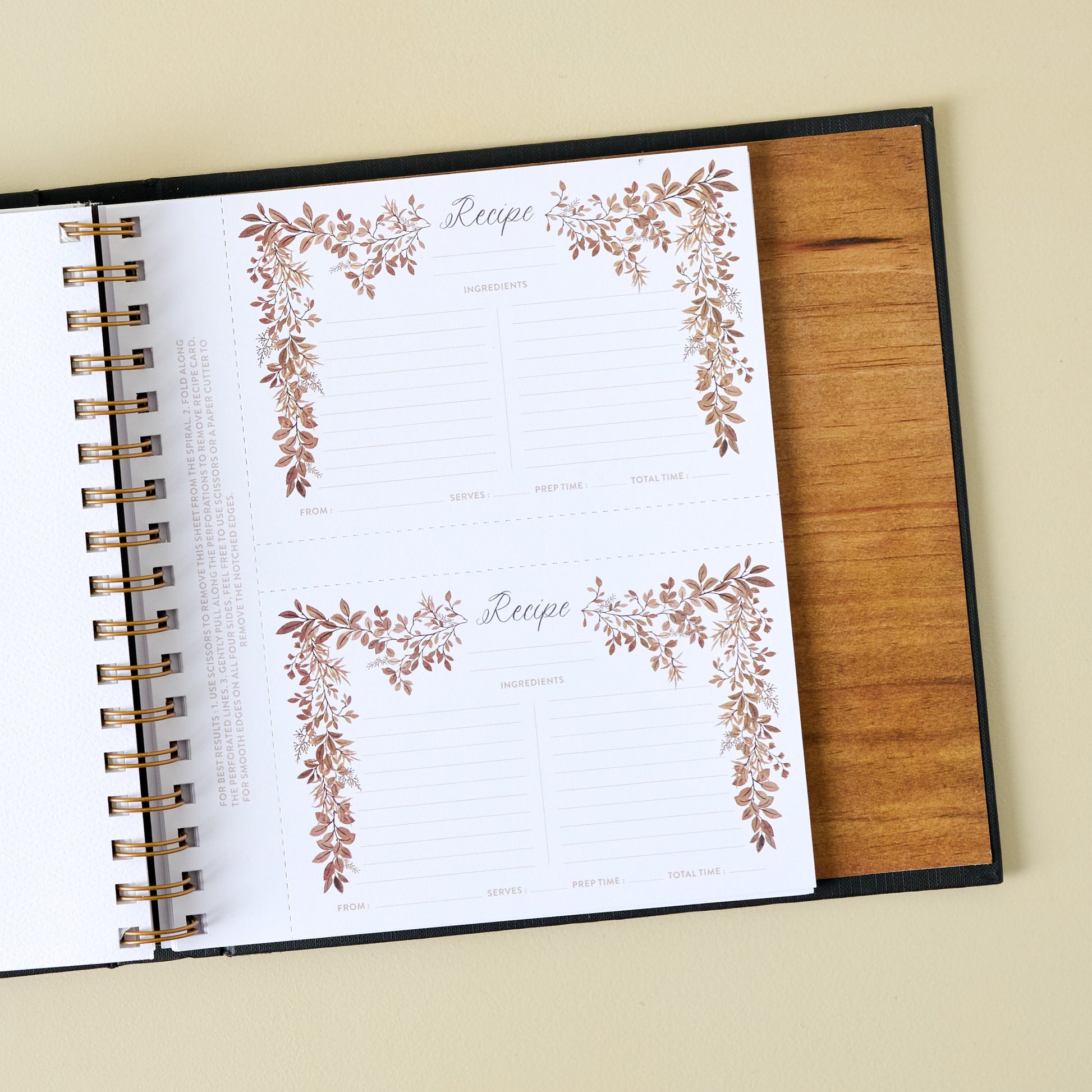 Around Our Table Recipe Binder open to blank recipes