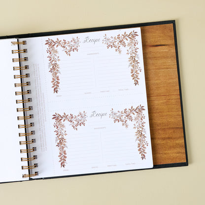 Around Our Table Recipe Binder open to blank recipes