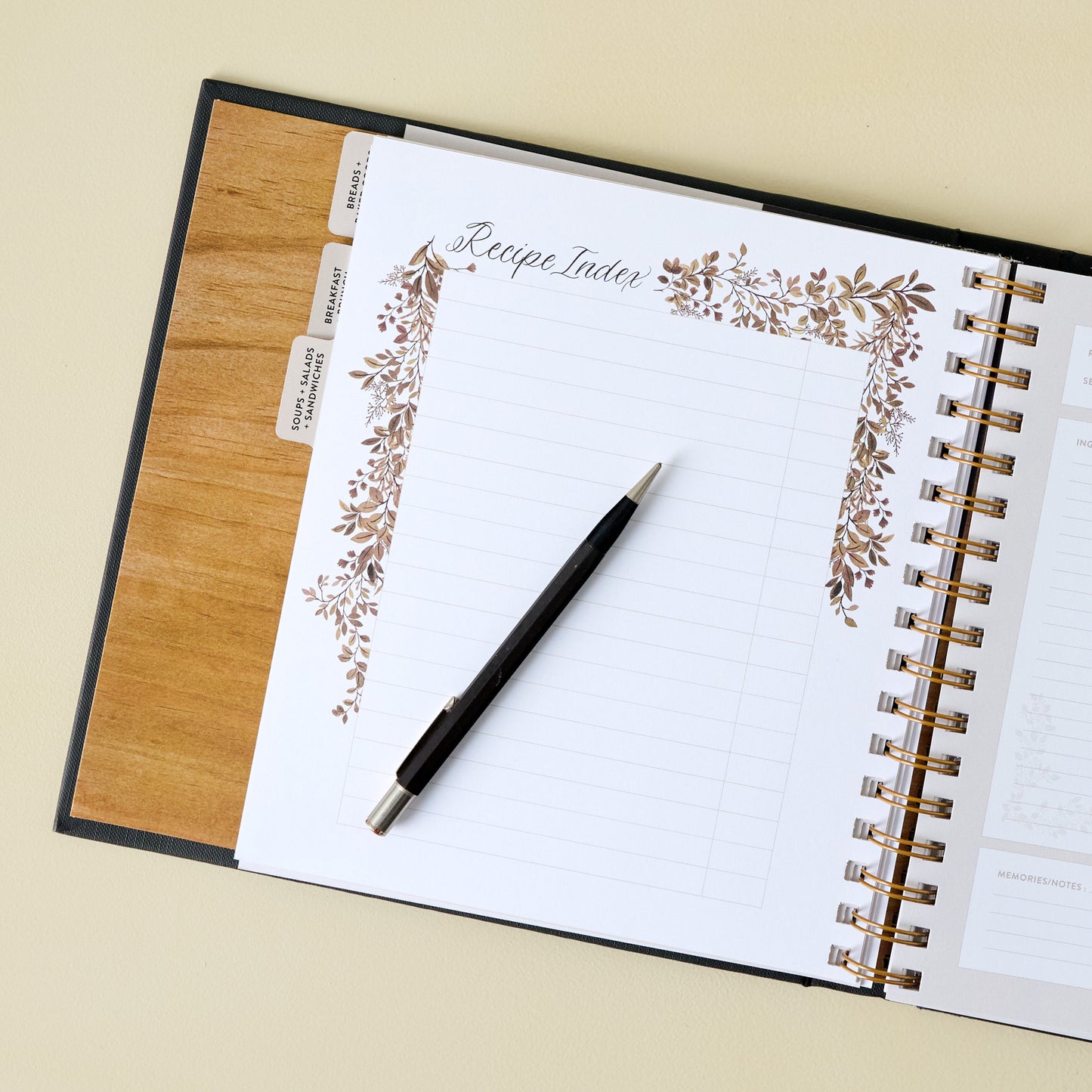 Around Our Table Recipe Binder open to recipe page