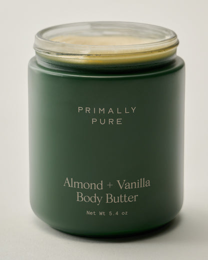 Primally Pure Almond + Vanilla Body Butter lid off