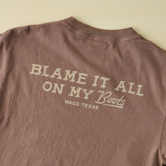 Blame It All On My Boots Brown Short Sleeve Shirt back view