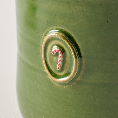 Black Oak Artisan Candy Cane Green Mug up close