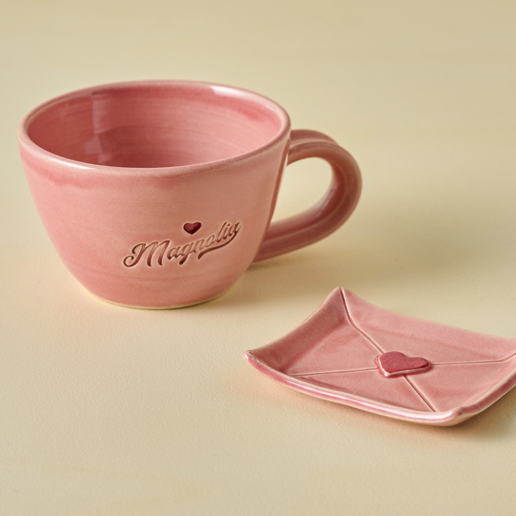 Black Oak Artisan Magnolia Heart Mug and Heart Envelope Trinket Dish