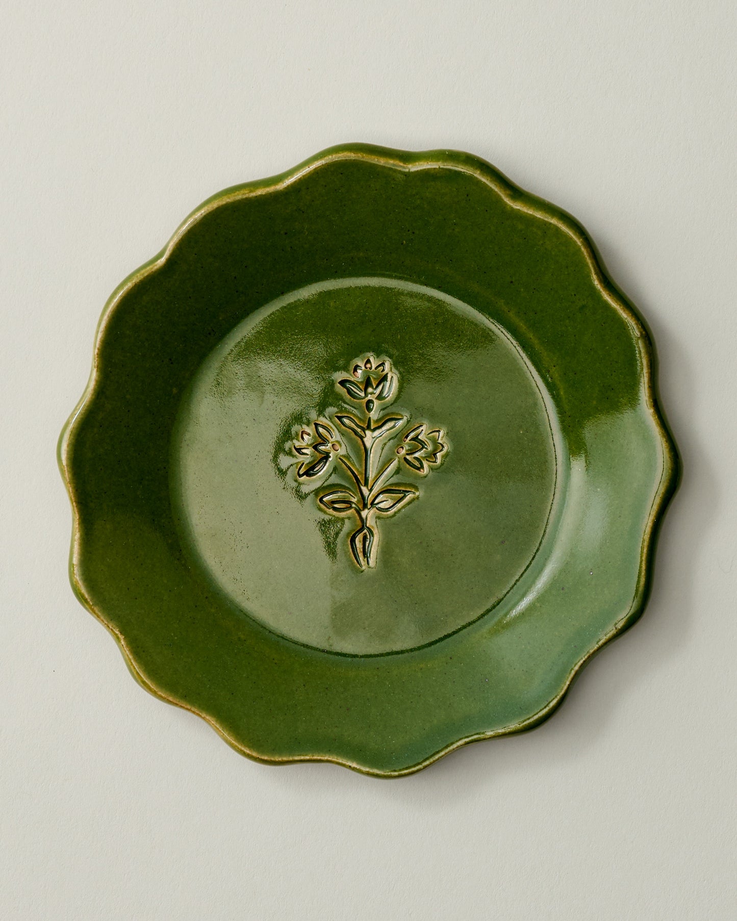 Black Oak Art Green Floral Embossed Trinket Dish