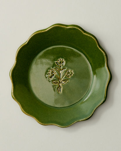 Black Oak Art Green Floral Embossed Trinket Dish