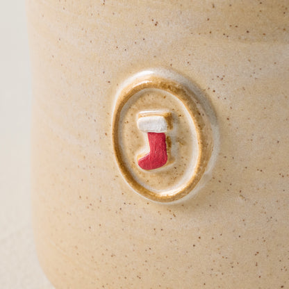 Black Oak Artisan Stocking Beige Mug close up