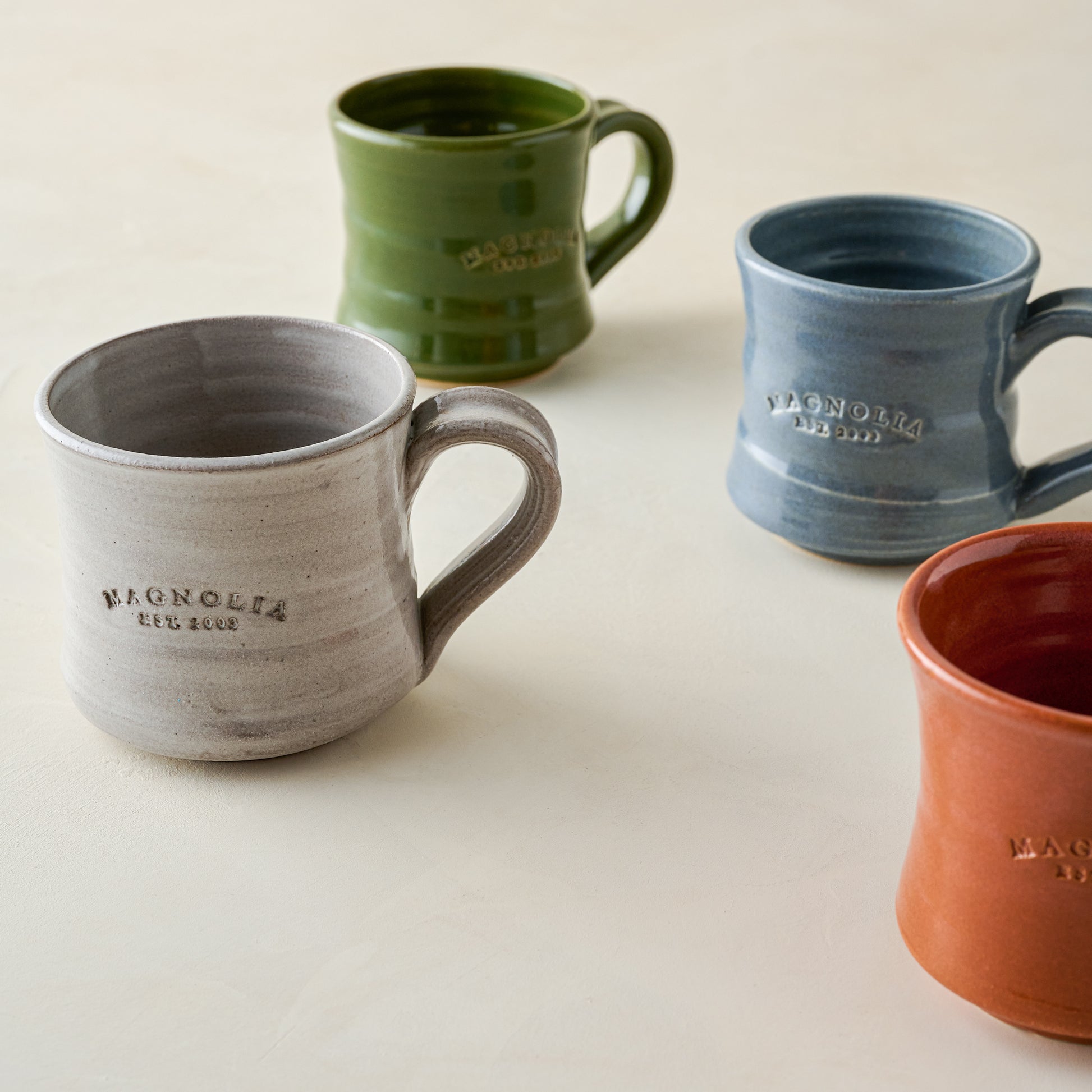 Magnolia Established Mug in grey, blue, green, and rustic clay