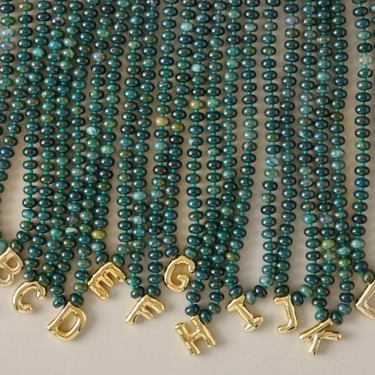 Bubble Initial Beaded Necklaces Gold Olive Green