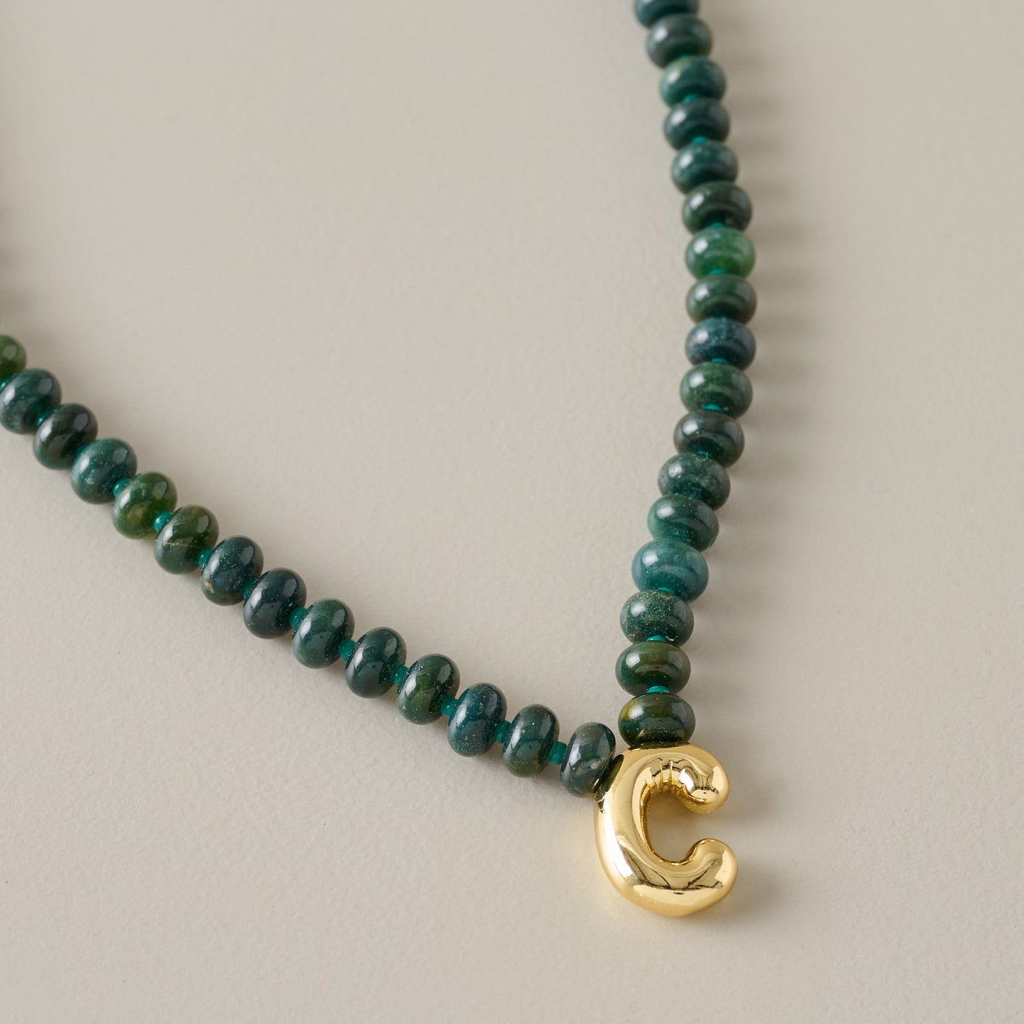 Bubble Initial Beaded Necklace Gold Olive Green - C