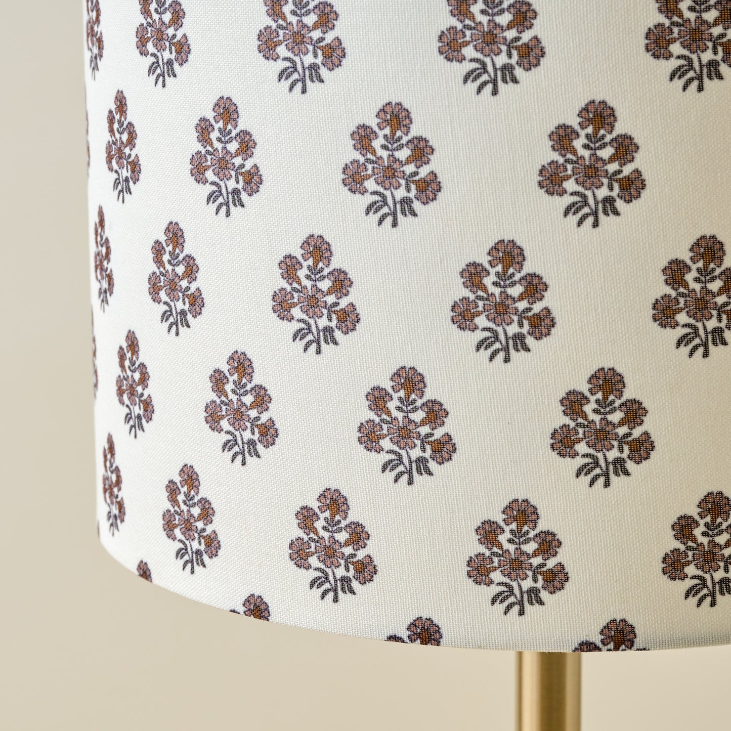 Floral Block Print Drum Shade edge up close