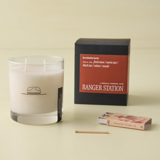 Ranger Station Bluebird Days Candle with packaging