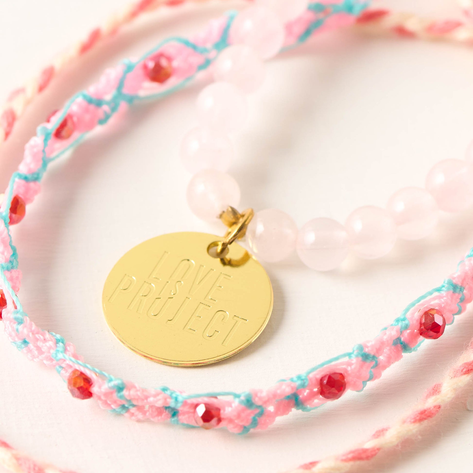 Pink Agate Bracelet Set close up of charm