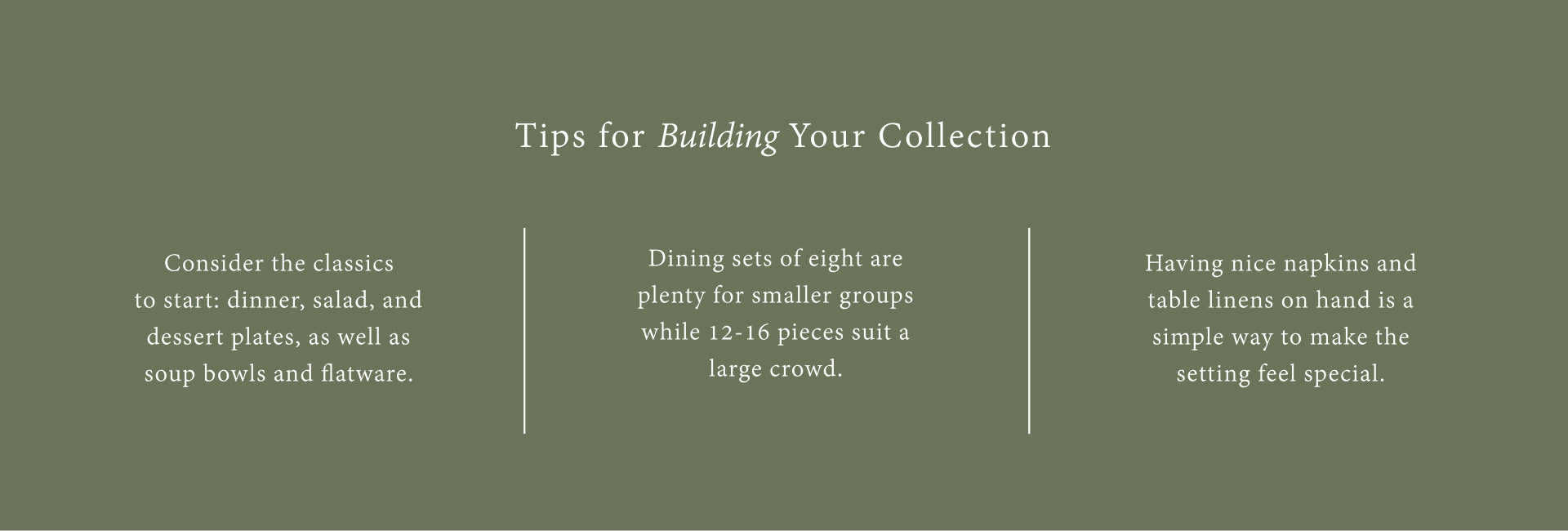 Text tips for building a collection on a green background