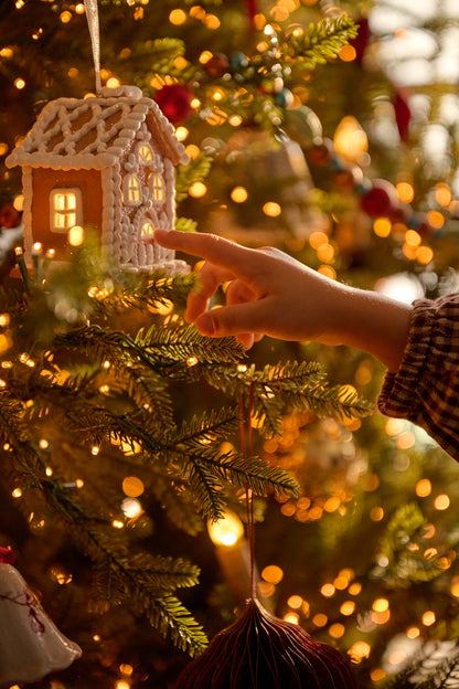 Gingerbread House Ornament on a tree