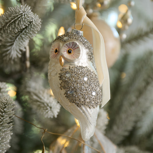 Start of Something Owl Ornament shown hung on christmas tree