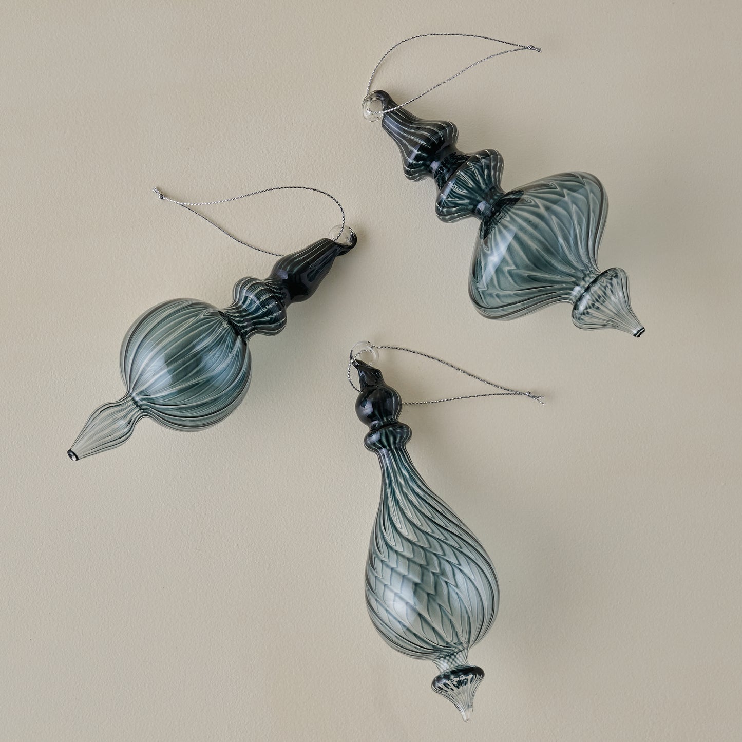 Blue Enchanted Finial Glass Ornaments, Set of 3