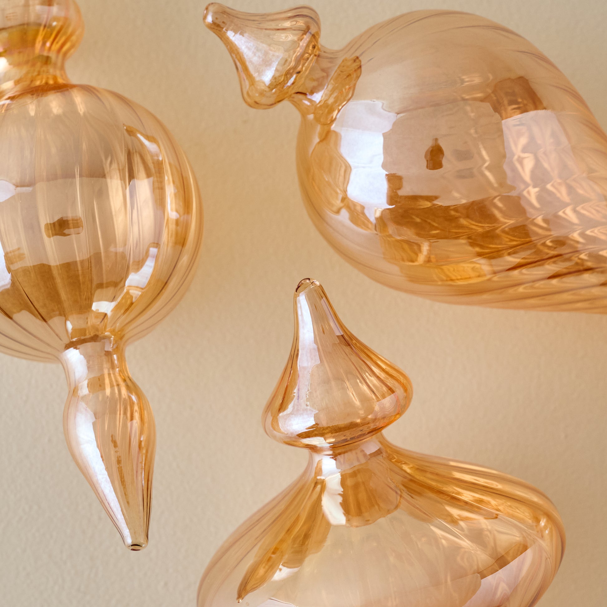 Amber Enchanted Finial Glass Ornaments, Set of 3 up close