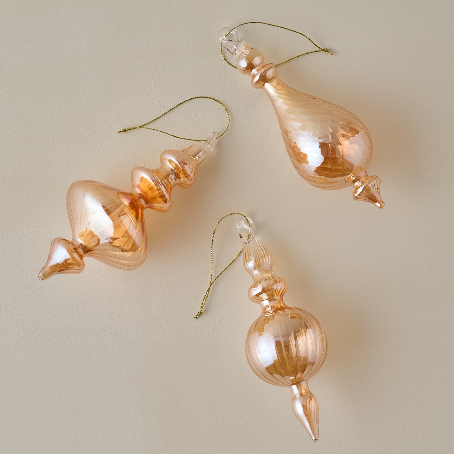 Amber Enchanted Finial Glass Ornaments, Set of 3