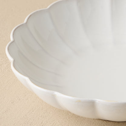 Oversized Cream Scalloped Serving Bowl up close