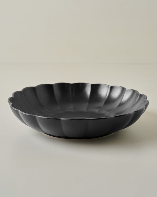 Oversized Black Scalloped Serving Bowl
