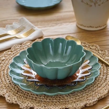 Seagrass Scalloped Cereal Bowl shown on table