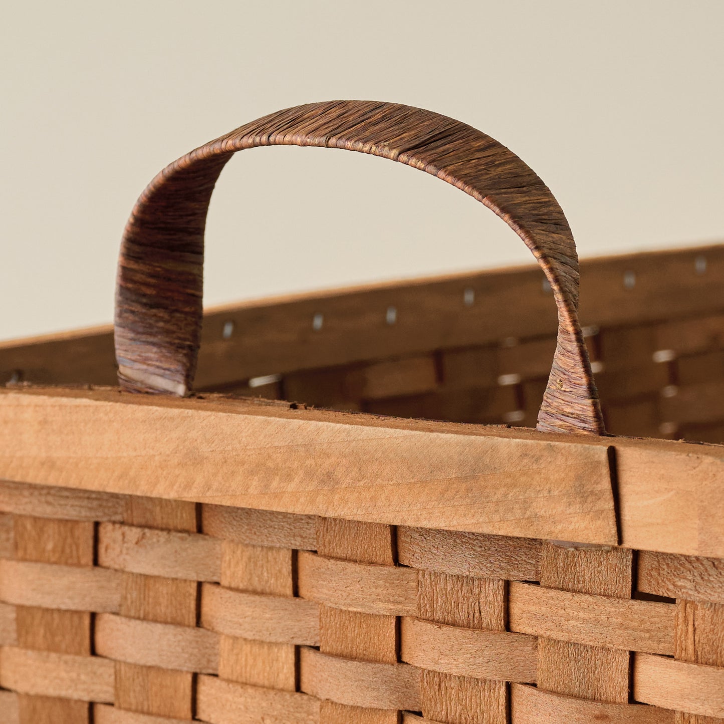 Antique Inspired Woven Harvest Basket close up of handle