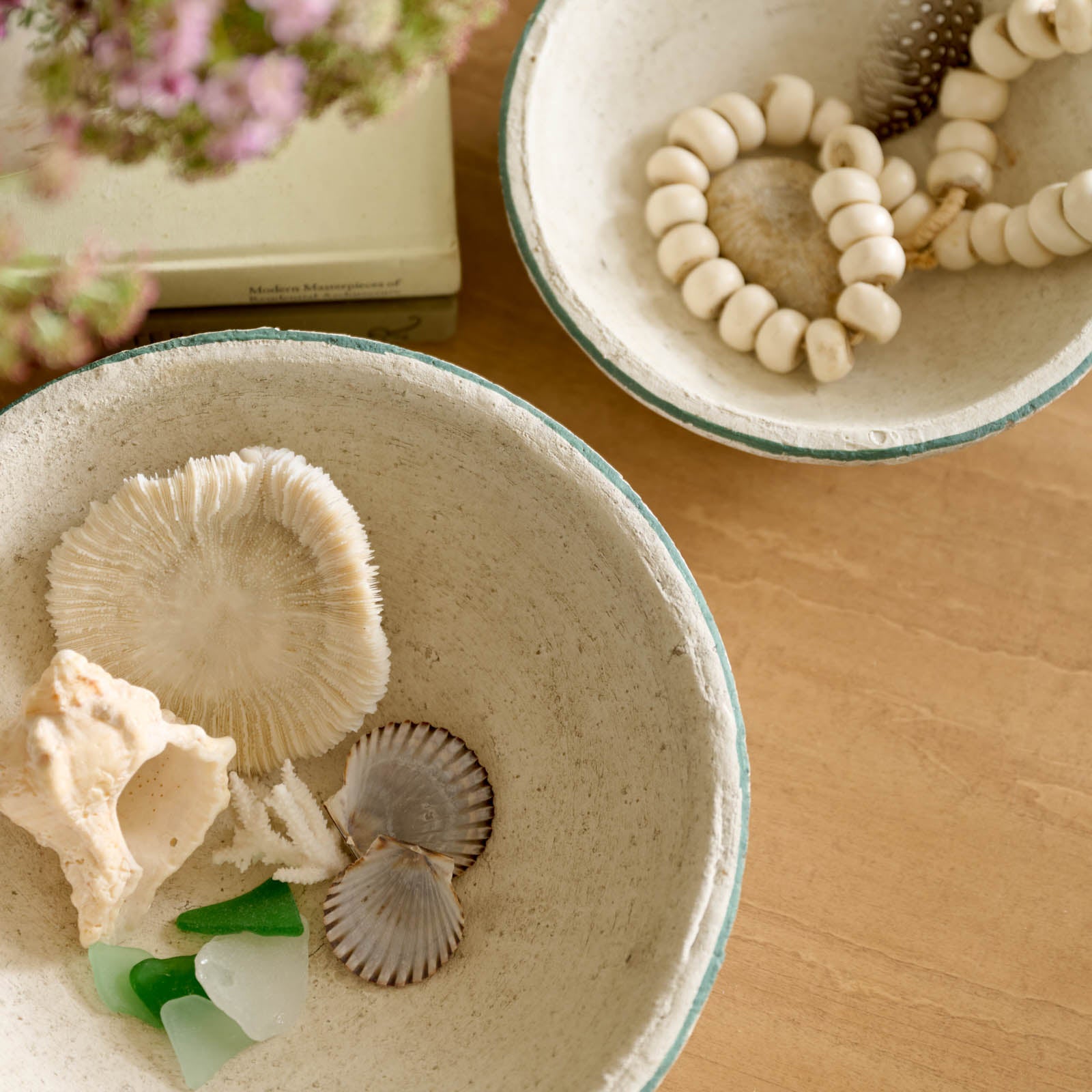 Lane Green Rimmed Decorative Bowls shown with decor