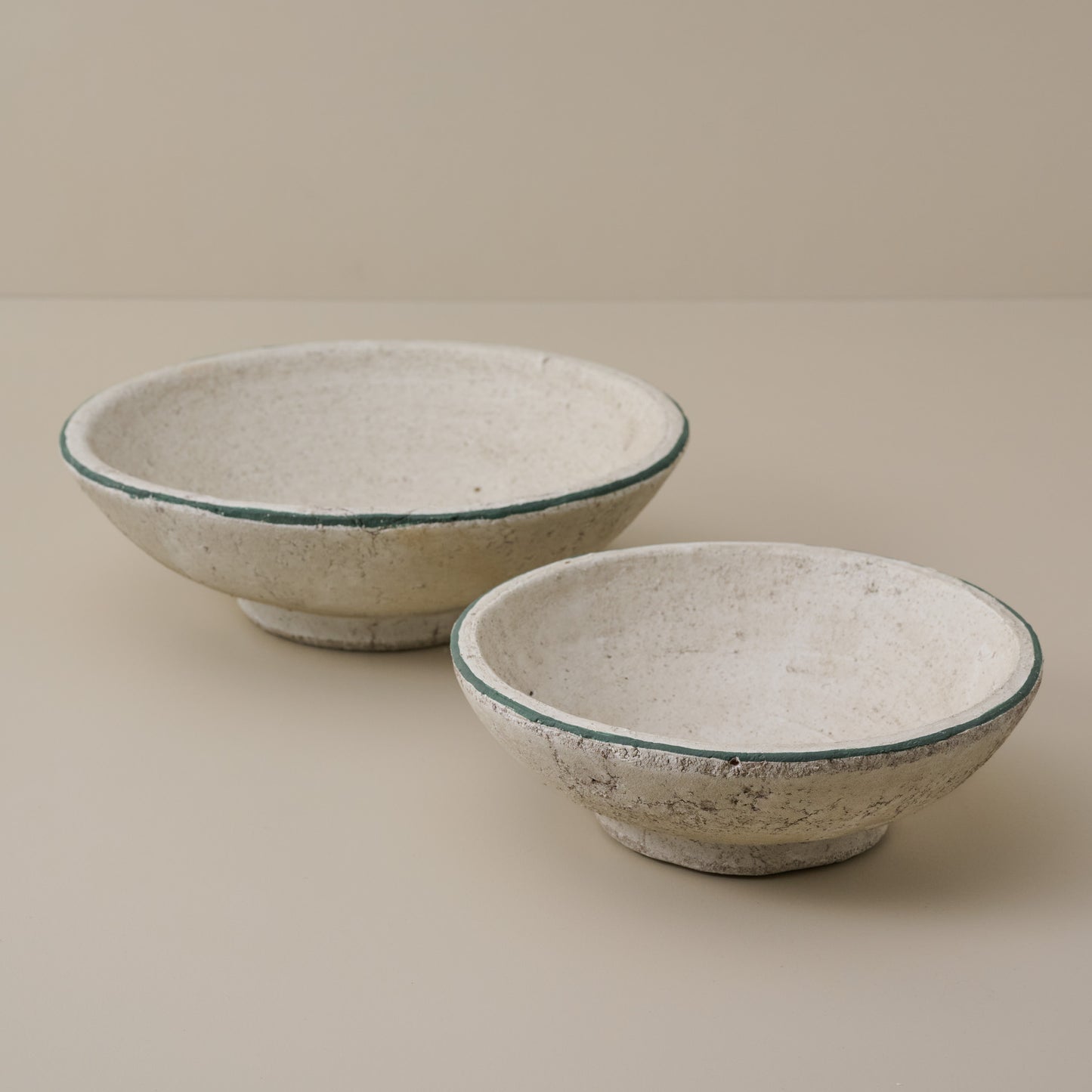 Small and Large Lane Green Rimmed Decorative Bowls