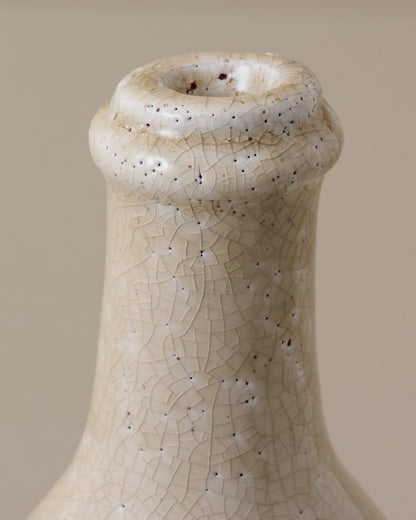 Small Cream Crackle Bottle Vase up close