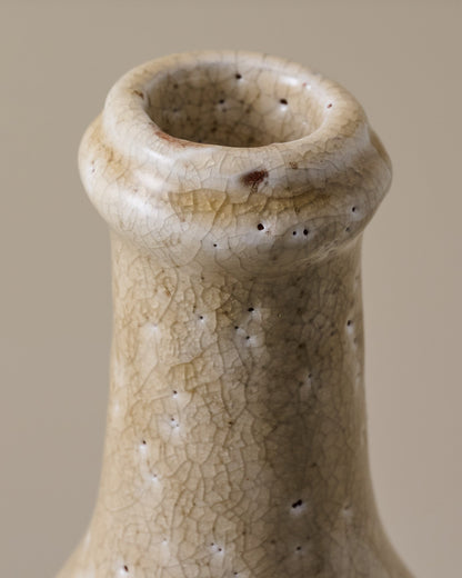 Large Cream Crackle Bottle Vase up close
