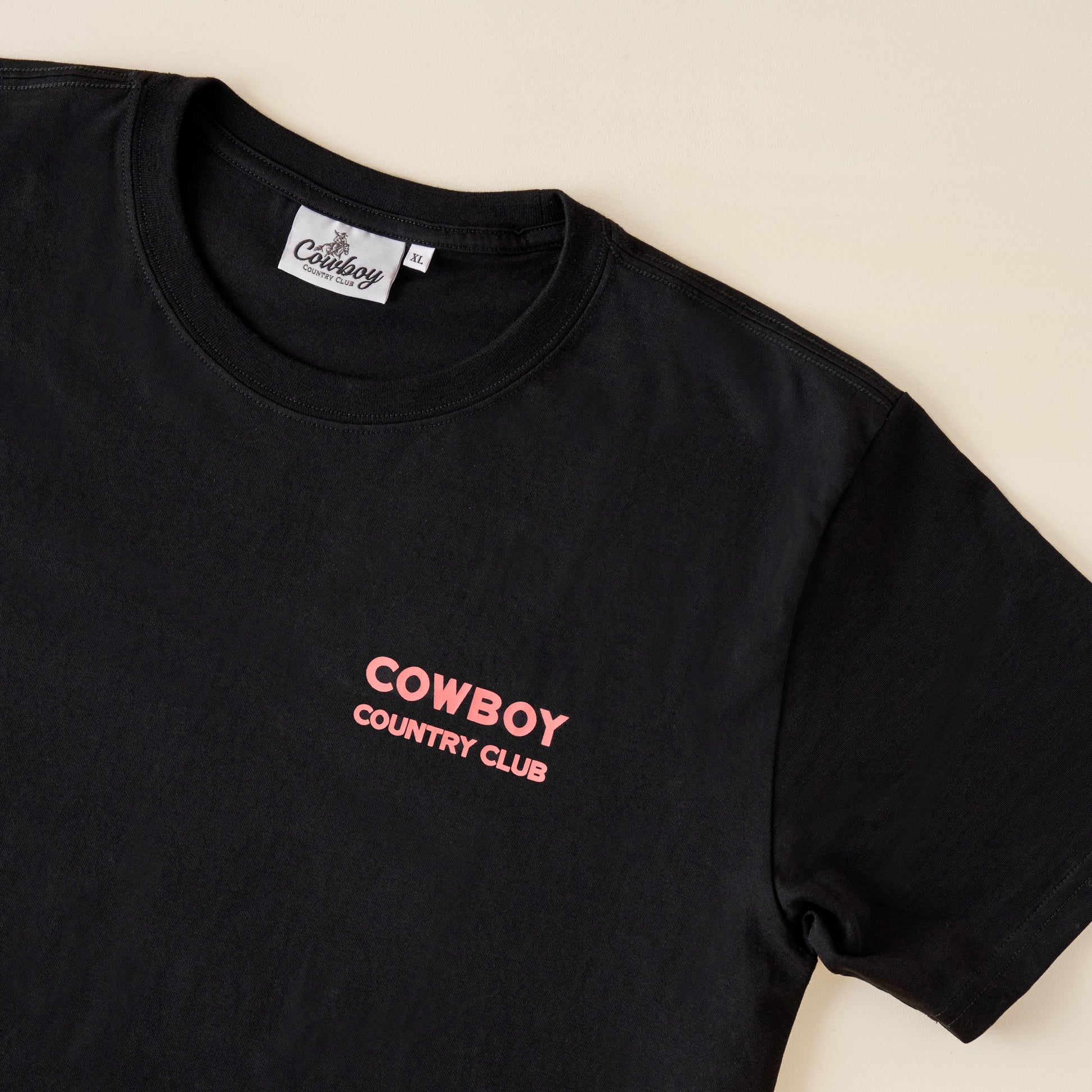Cowboy Country Club Horse and Sun Black Shirt front graphic close up