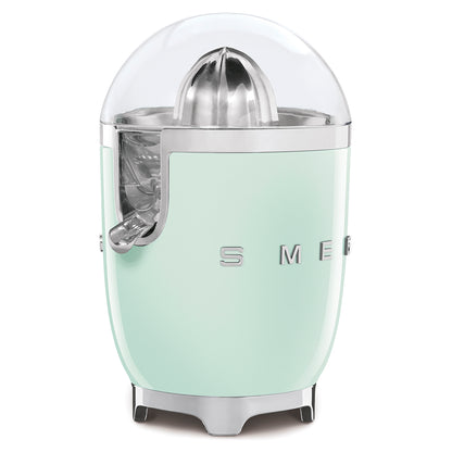Smeg Citrus Juicer in pastel green showing juice spout