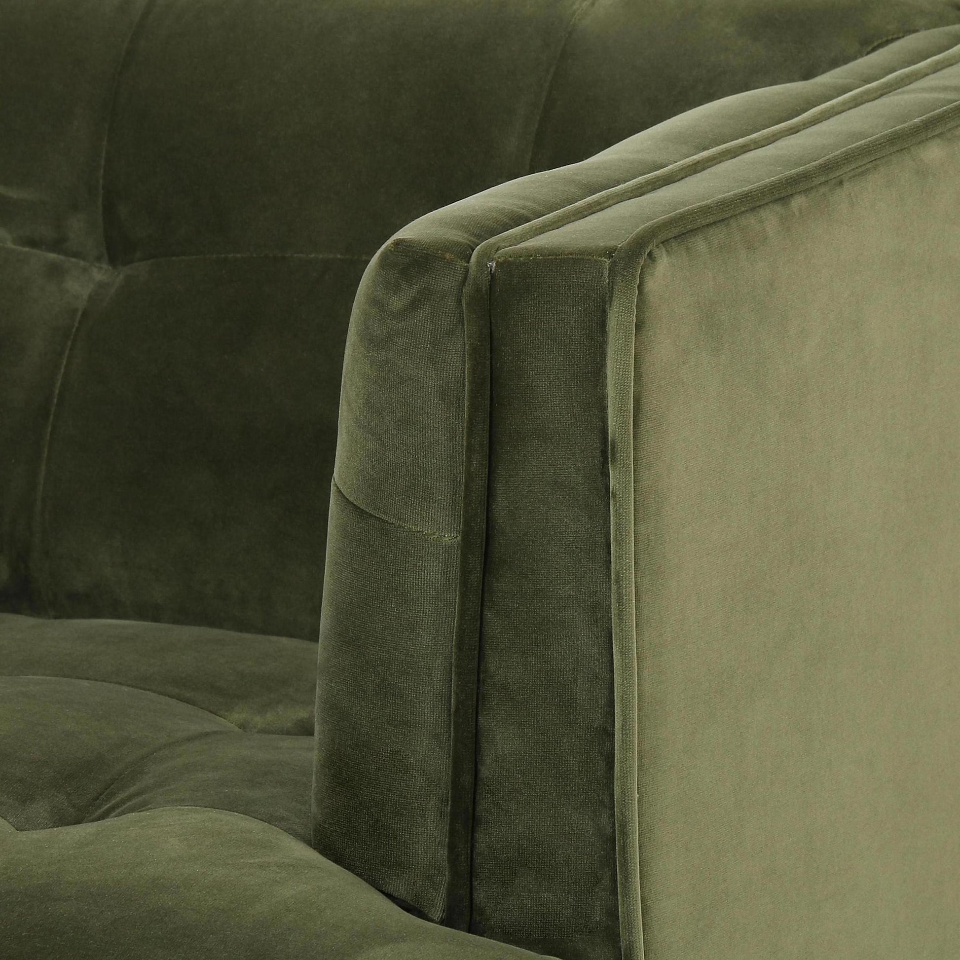 Sapphire Olive Velvet close up of arm of chair