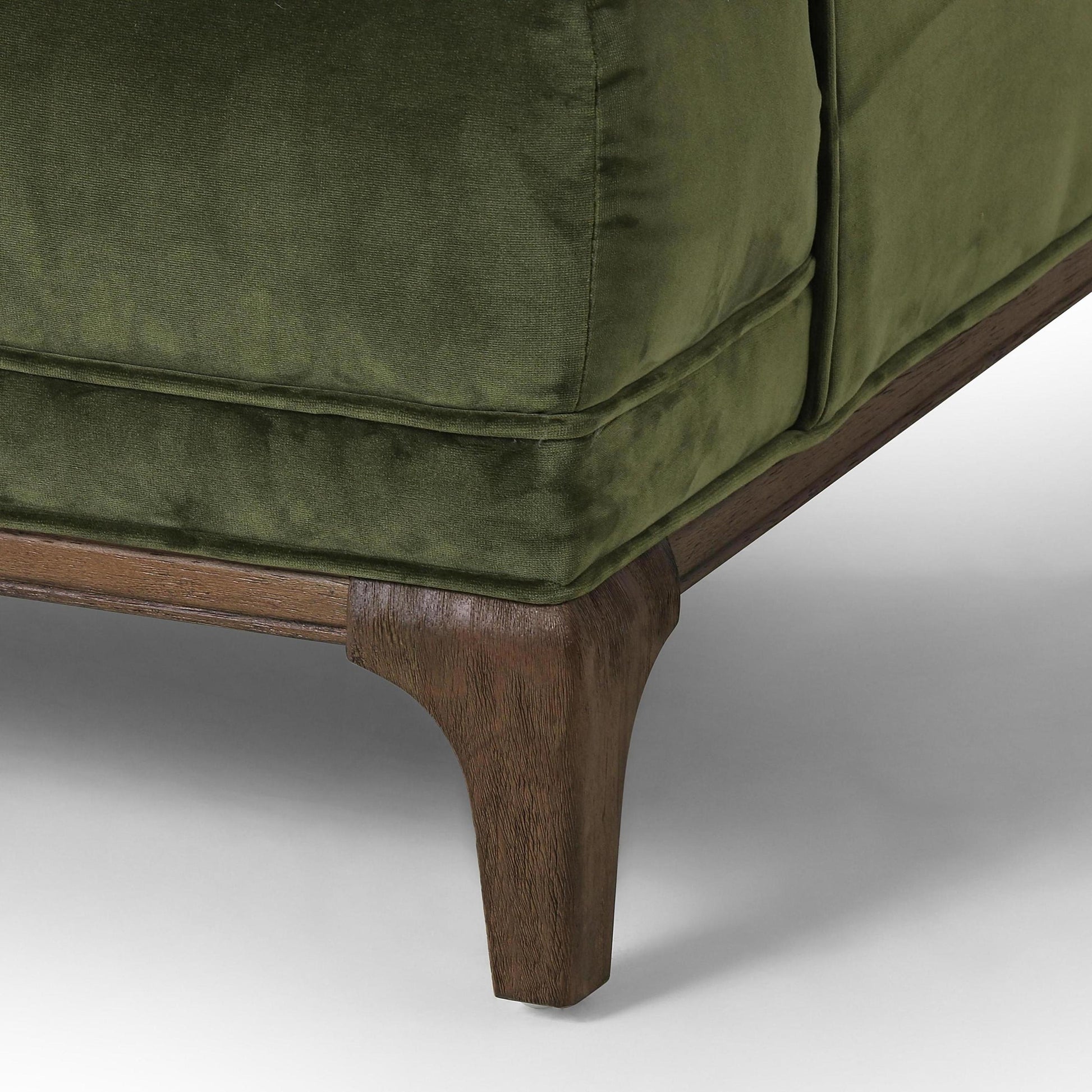 Sapphire Olive Velvet close up of leg of chair