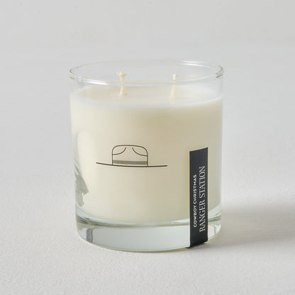 Ranger Station Cowboy Christmas Candle up close