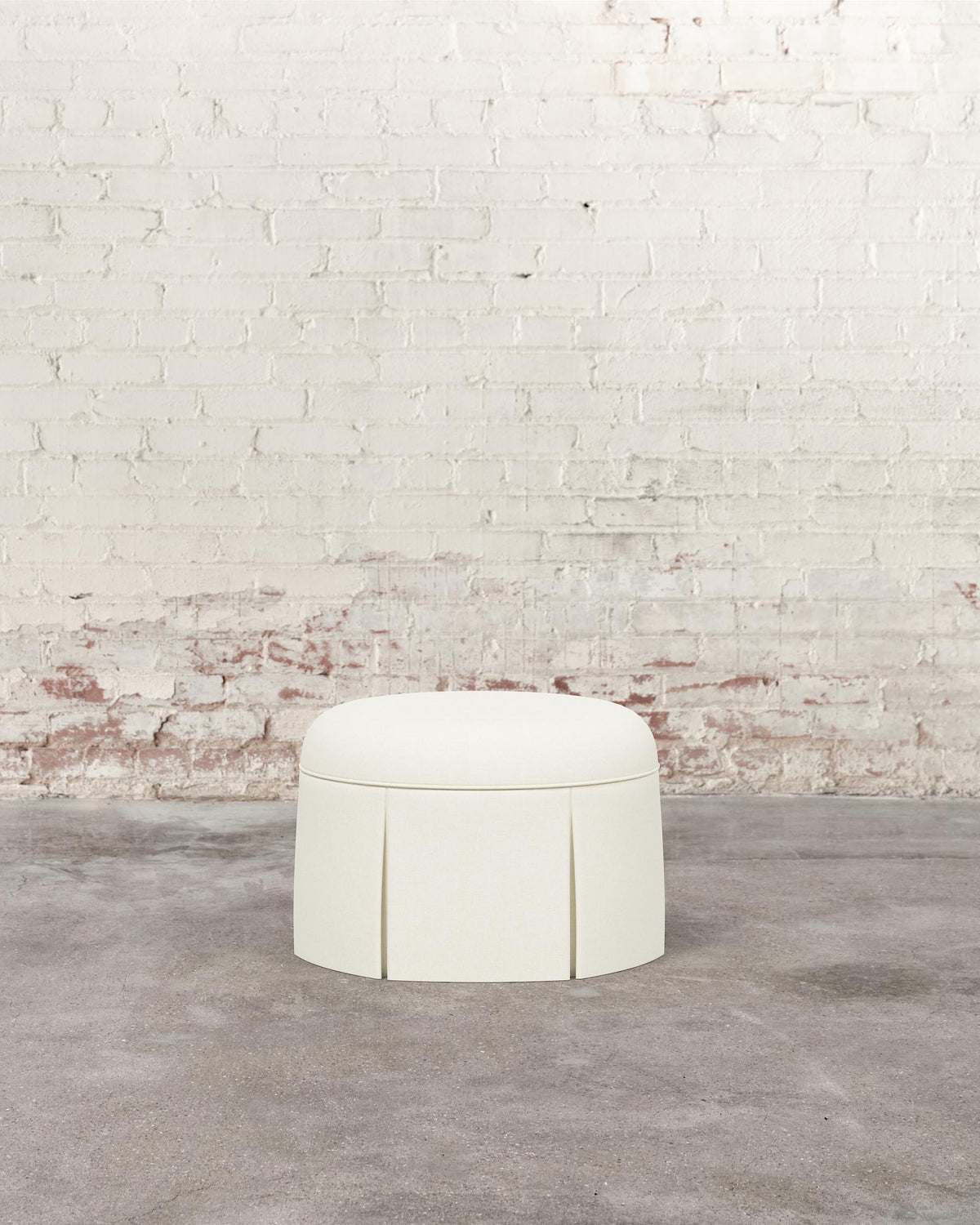 Constance Ottoman in White Textured Linen