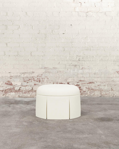 Constance Ottoman in White Textured Linen